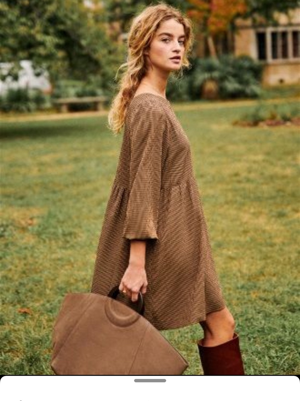 Sezane Candice Babydoll Dress in Vichy Brown (black & brown check) /FR 36 (US 4)